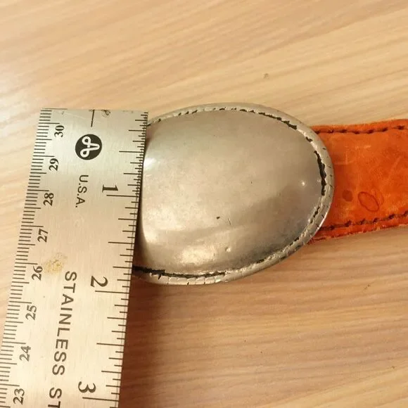 Silver Oval Buckle Belt 28 XS Small Western Brown Leather ENGLAND‎ GEORGE STUART